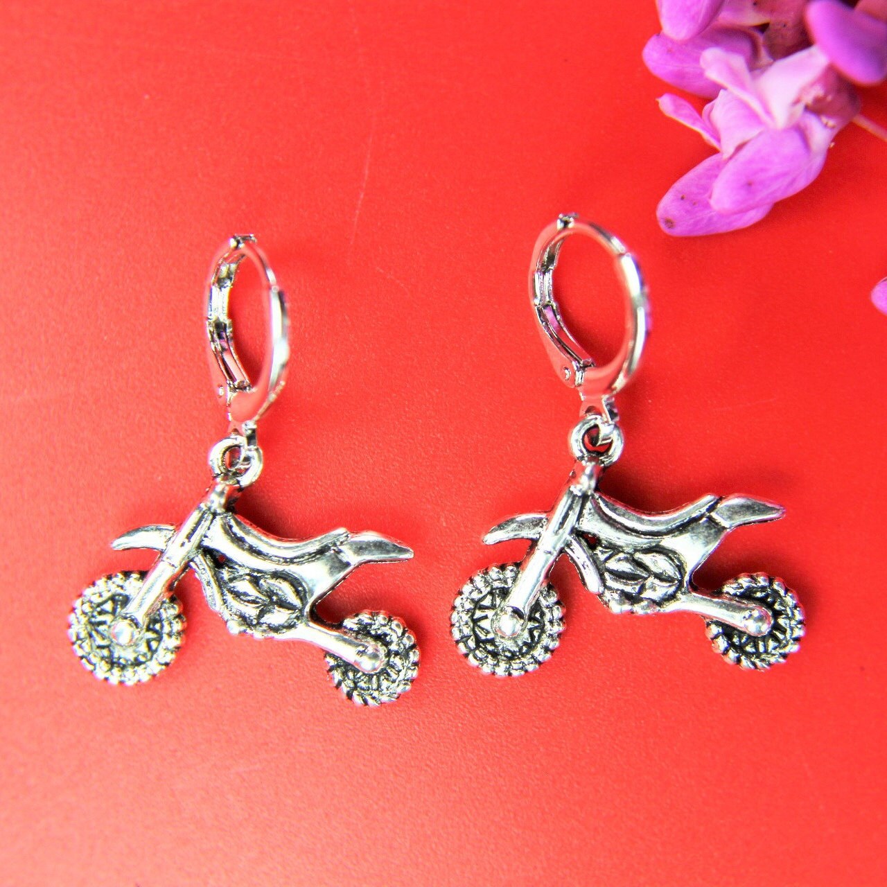 Dirt Bike Earrings Silver Motocross Rider Charm Earrings Etsy UK