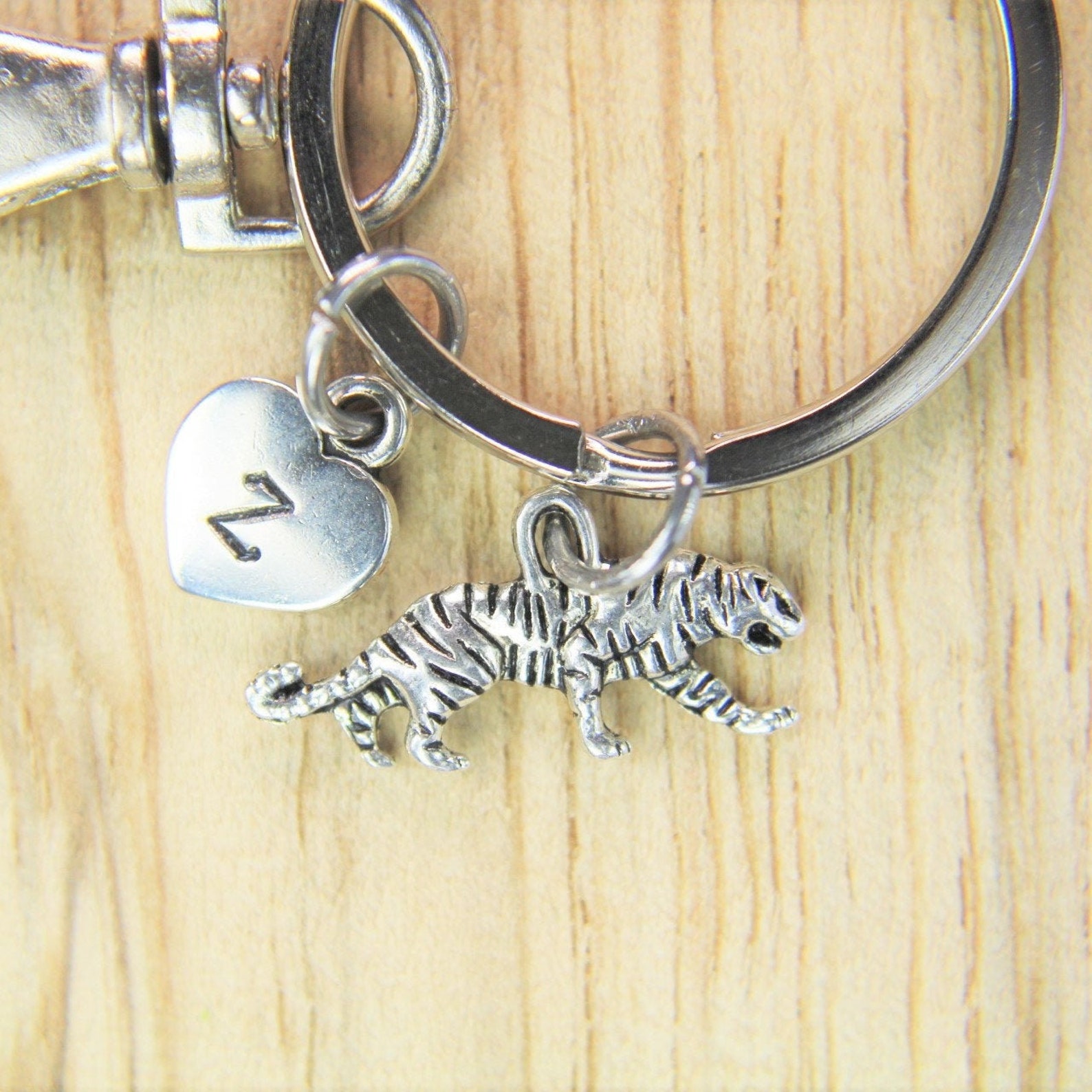 Silver Tiger Charm Keychain Animal Charm Keychain Tiger Etsy