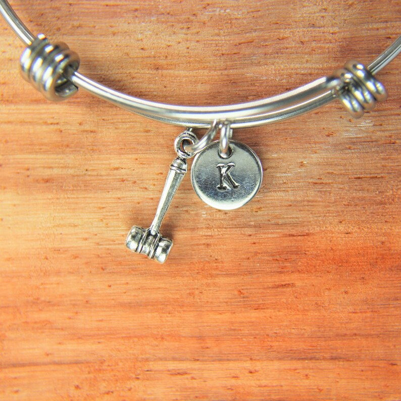 Hammer Bangle Silver Hammer Charm Bangle Judges Bracelet Etsy