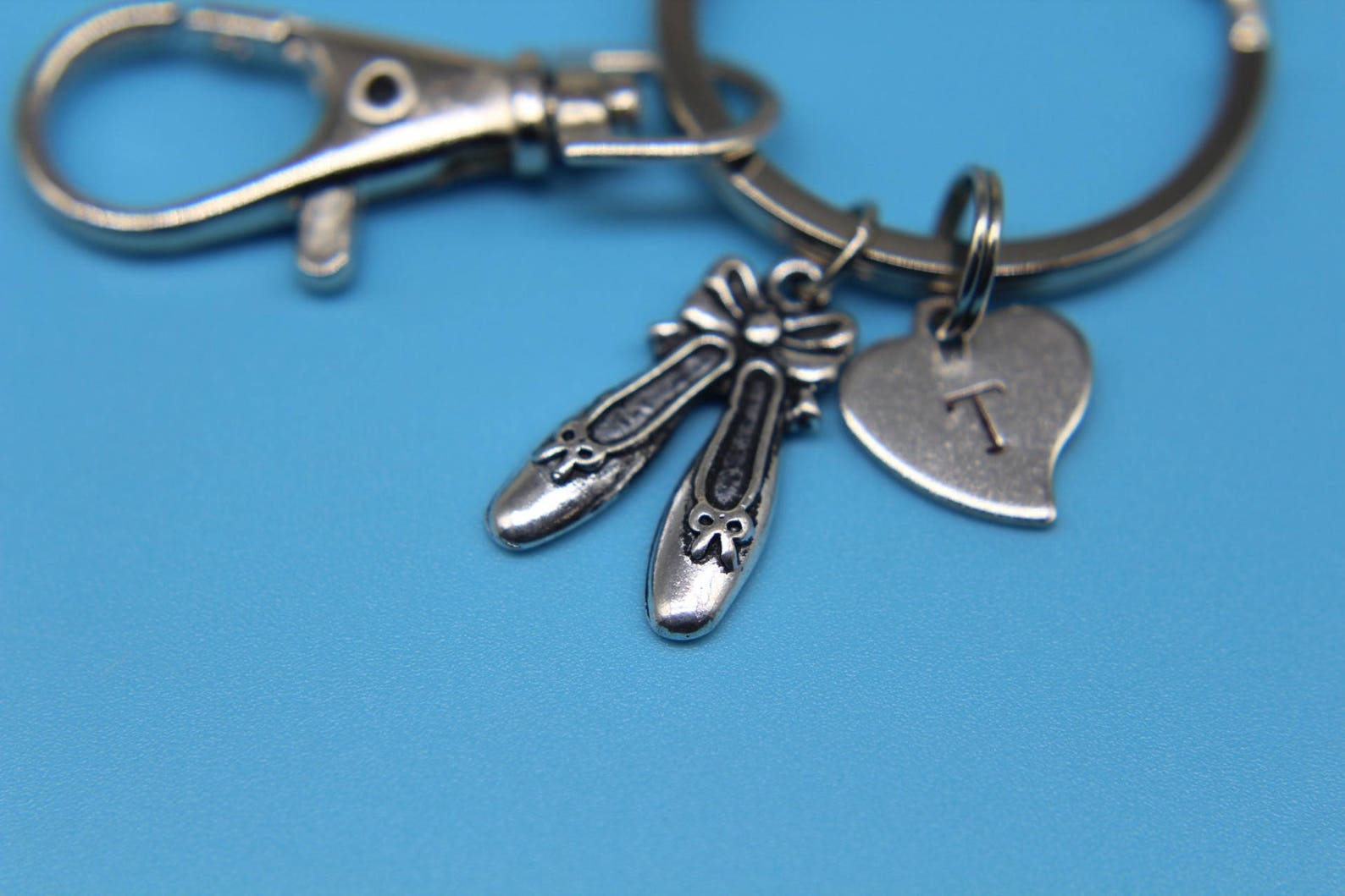 silver ballet shoes charm keychain ballet shoes charm keychain dance pendant personalized keychain initial keycharm monogram jew