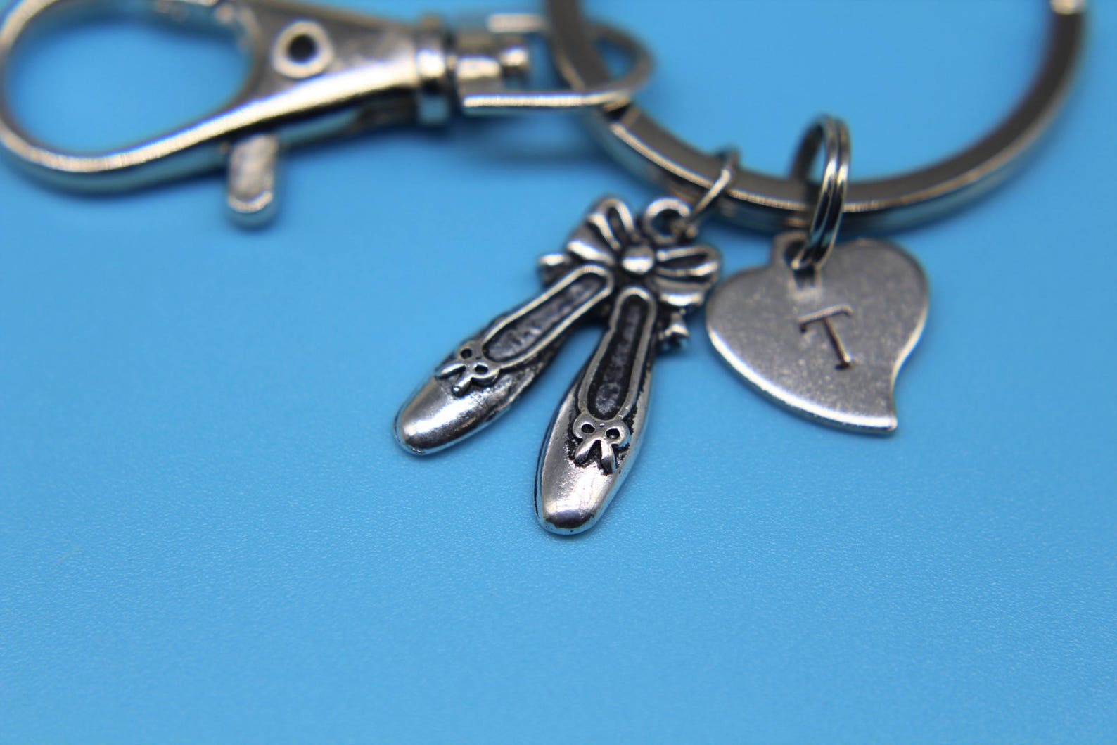 silver ballet shoes charm keychain ballet shoes charm keychain dance pendant personalized keychain initial keycharm monogram jew