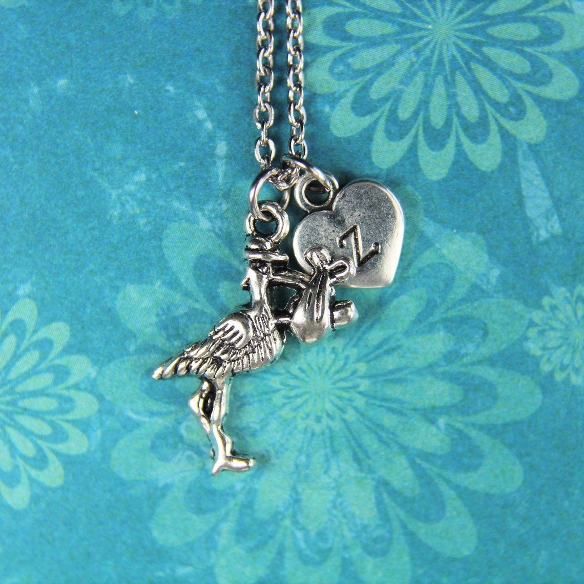 Silver Stork Charm Necklace Stork Necklace Stork Gift Bird Etsy