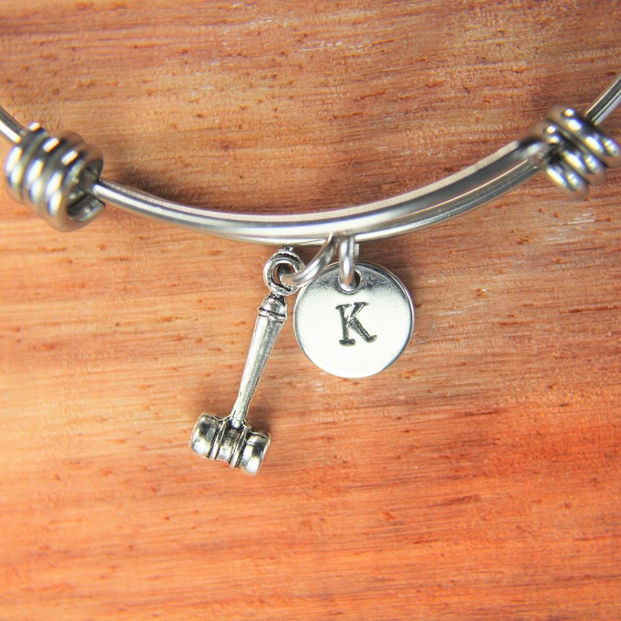 Hammer Bangle Silver Hammer Charm Bangle Judges Bracelet Etsy