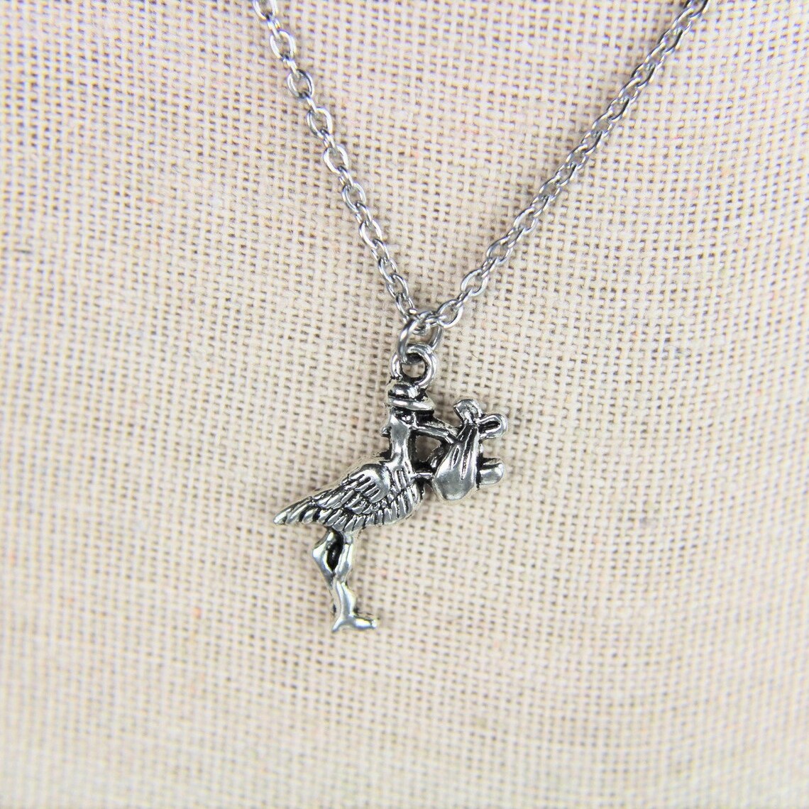 Silver Stork Charm Necklace Stork Necklace Stork Gift Bird Etsy UK