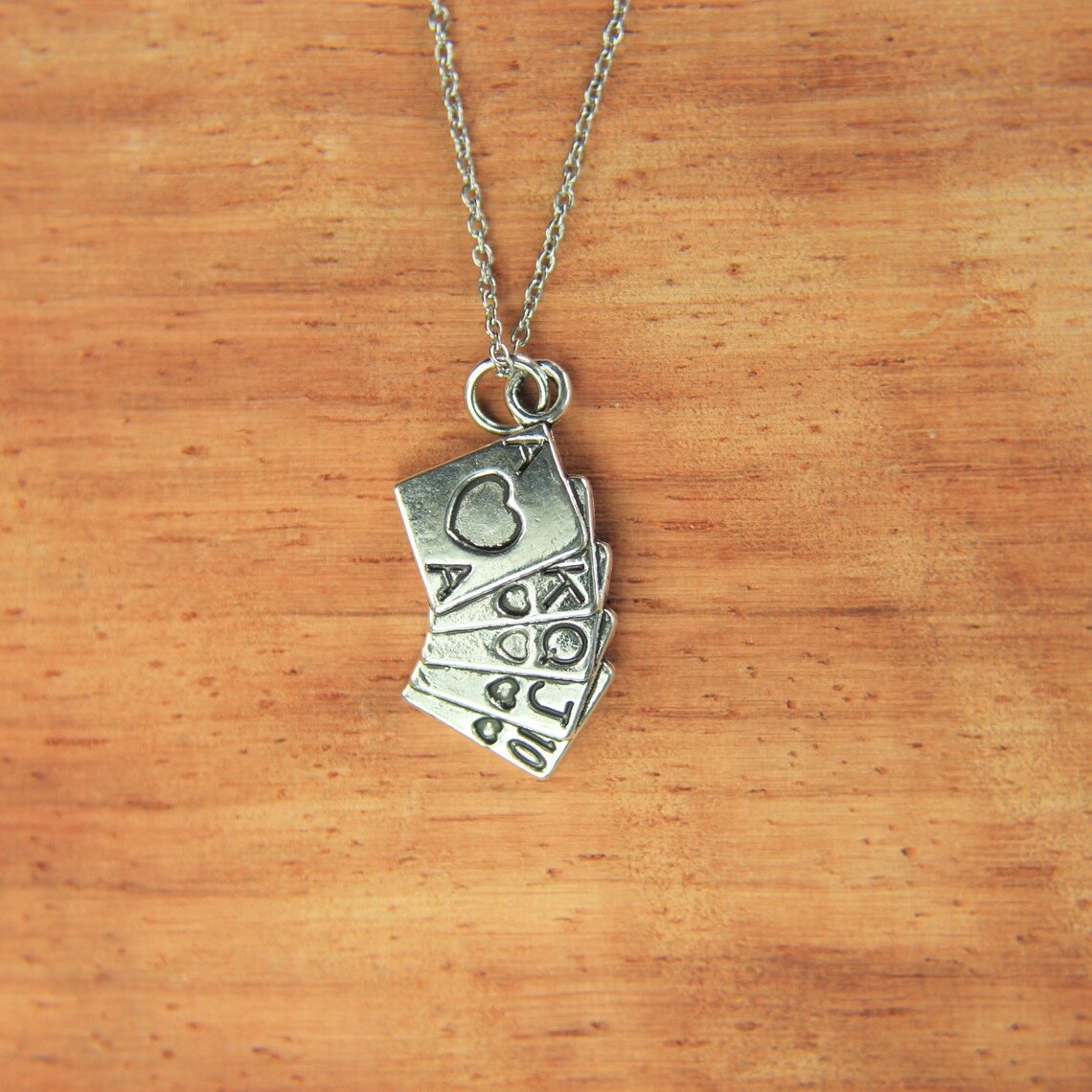 Playing Card Necklace Silver Playing Card Charm Necklace Poker Etsy