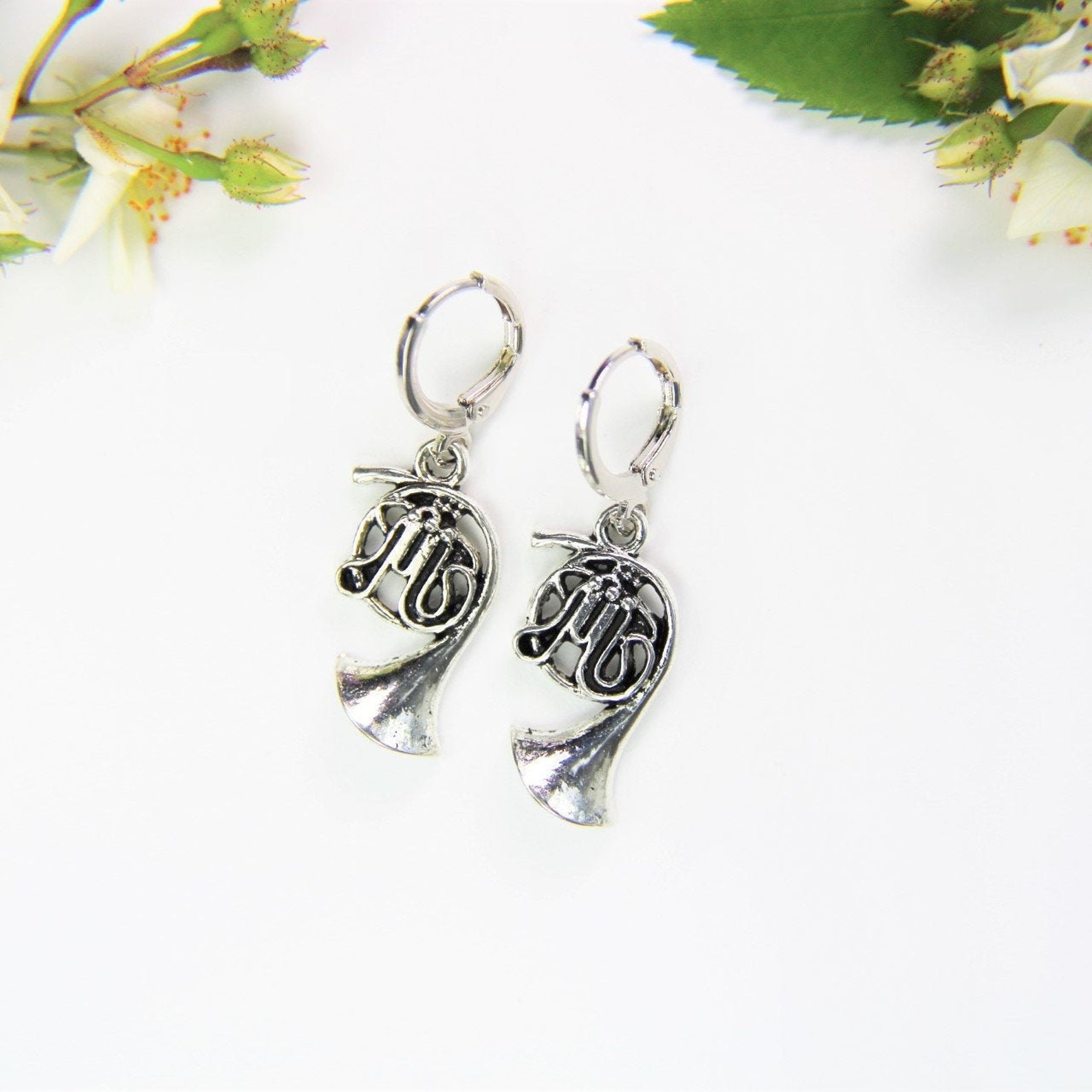 Double French Horn Earrings Silver French Horn Earrings French Etsy