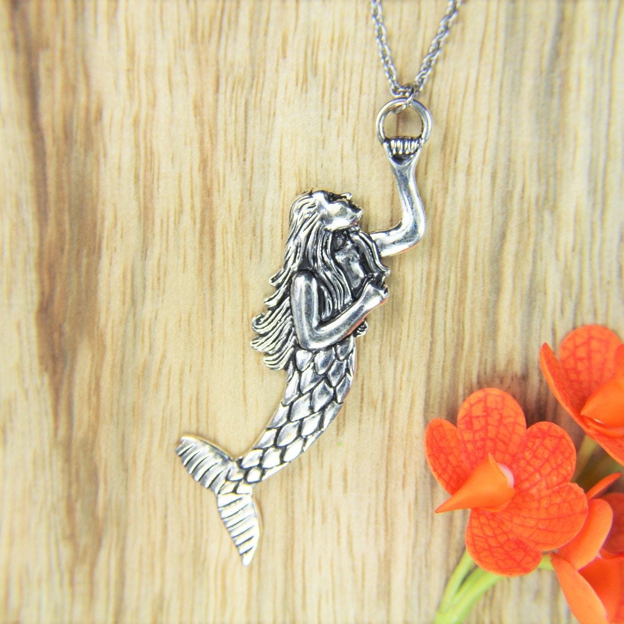 Silver Mermaid Charm Necklace Mermaid Gift Mermaid Jewelry Big Etsy