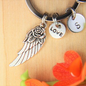 Angel Wing with Flower keychain Angel Wing Gift Valentine's Day Gift Mother's Day Gift Wing Pendant Love Gift Personalized Keychain image 3