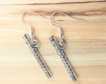 Flute Earring Silver Flute Charm Earring Bugle Gift Music Teacher Gift Flute Gift Musical Instrument Charm Personalized Best Christmas Gift