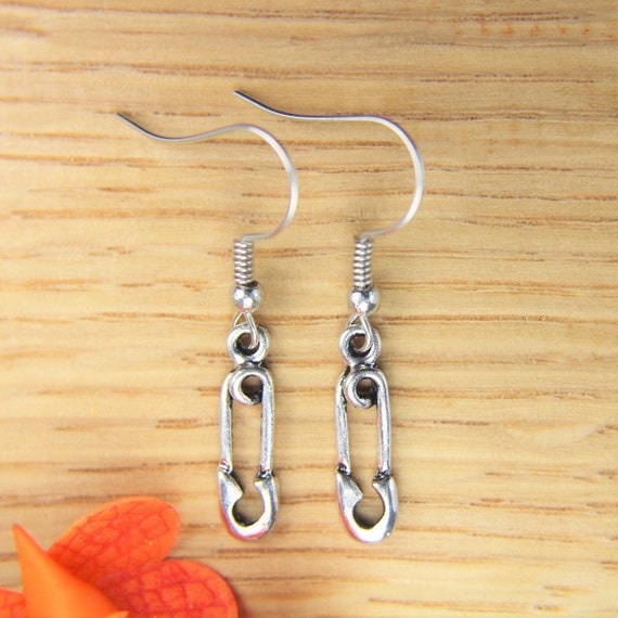 Safety Pin Earrings Silver Safety Pin Charm Earrings Safety Etsy