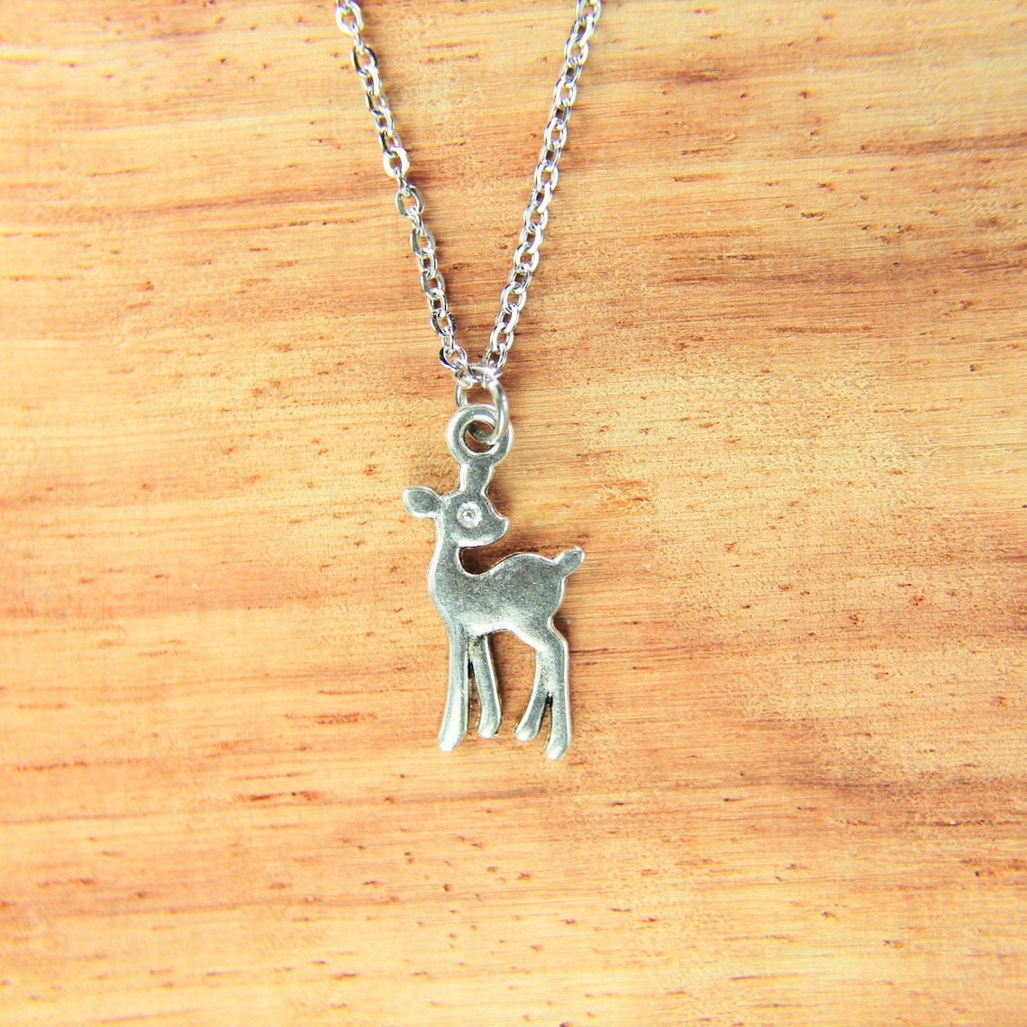 Deer Necklace Silver Deer Charm Necklace Animal Charm Deer Etsy