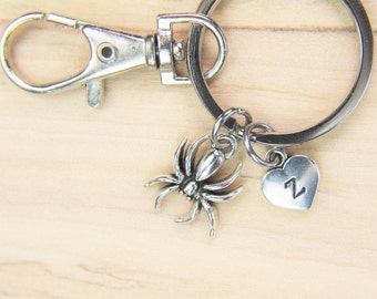 Spider Charm Keychain Silver Spider  Charm Keychain Spider Keychain Insect Gift  Personalized Spider Gift Intial  Charm Spider Jewelry