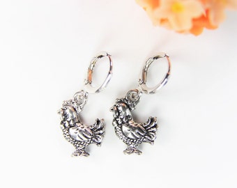 Christmas Gift Chicken Earrings Silver Chicken Charm Farmer Gift Dangle Earrings Hen Jewelry Pet Gift Birthday Gift Personalized Gift