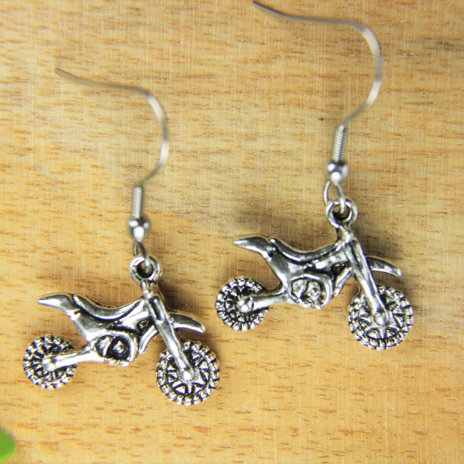 Dirt Bike Earrings Silver Motocross Rider Charm Earrings Etsy
