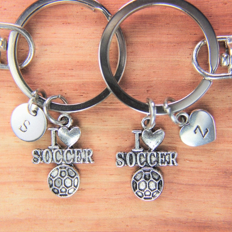 Set of 2 I Love Soccer Ball Charm Keychain Soccer Ball Keychain Football Gift Soccer Team Gift Customized Jewelry Personalized Keychain