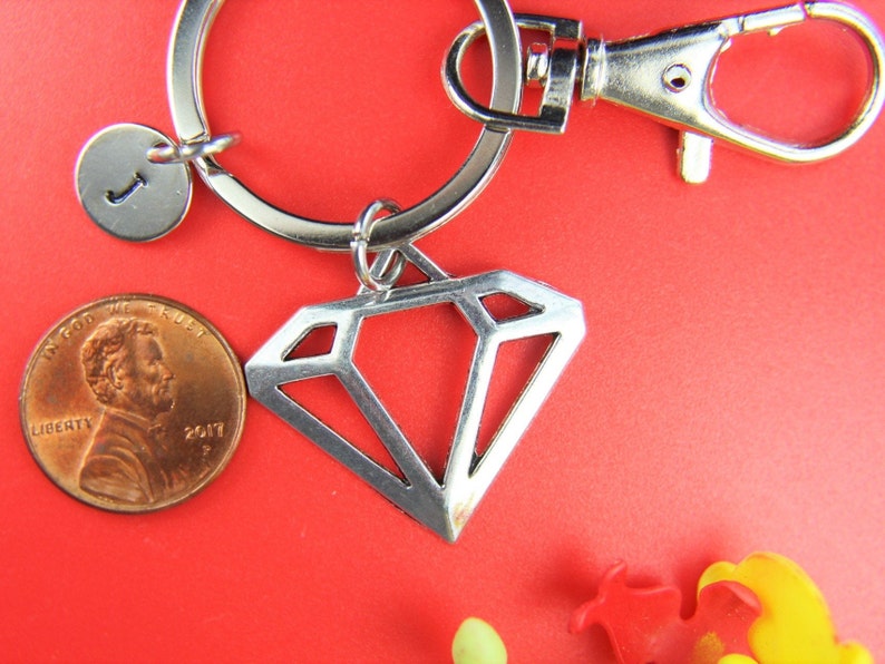 Silver Diamond Charm Keychain Diamond Charm Keychain Diamond Etsy