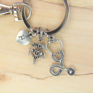 Silver Nursing Charm Keychain Stethoscope Charm Medical Student Charm RN Charm Nursing Gift Christmas Gift Mom Gift Personalized Gift