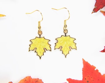 Christmas Gift Light Gold Maple Leaf Earrings Yellow Maple Leaf Charm Fall Autumn Jewelry Outdoor Gift Mother Daughter Gift Personalized