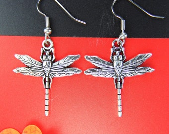 Dragonfly Earrings, Dragonfly Charm Earrings, Silver Dragonfly Earrings, Silver Dragonfly Charm, Dragonfly Jewelry