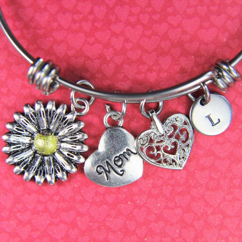 Best Mother's Day Gift Daisy Bracelet Silver Daisy Charm Bangle Mom ...
