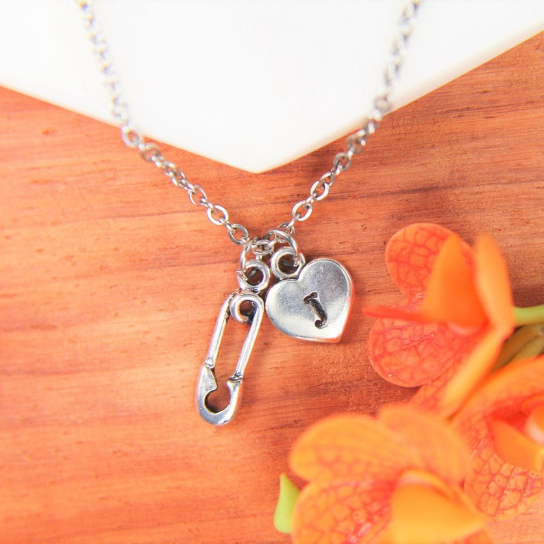 Safety Pin Necklace Silver Safety Pin Charm Necklace Safety Etsy