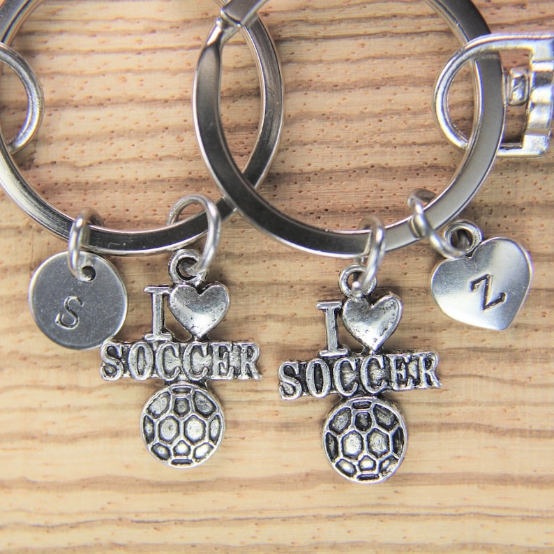 Set of 2 I Love Soccer Ball Charm Keychain Soccer Ball Keychain Football Gift Soccer Team Gift Customized Jewelry Personalized Keychain