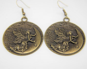 Angel Moon Earrings Angel Moon  Earrings Charm Moon Earrings Moon Gift Angel Moon Gift Angel Gift Angel Charm Personalized Earrings