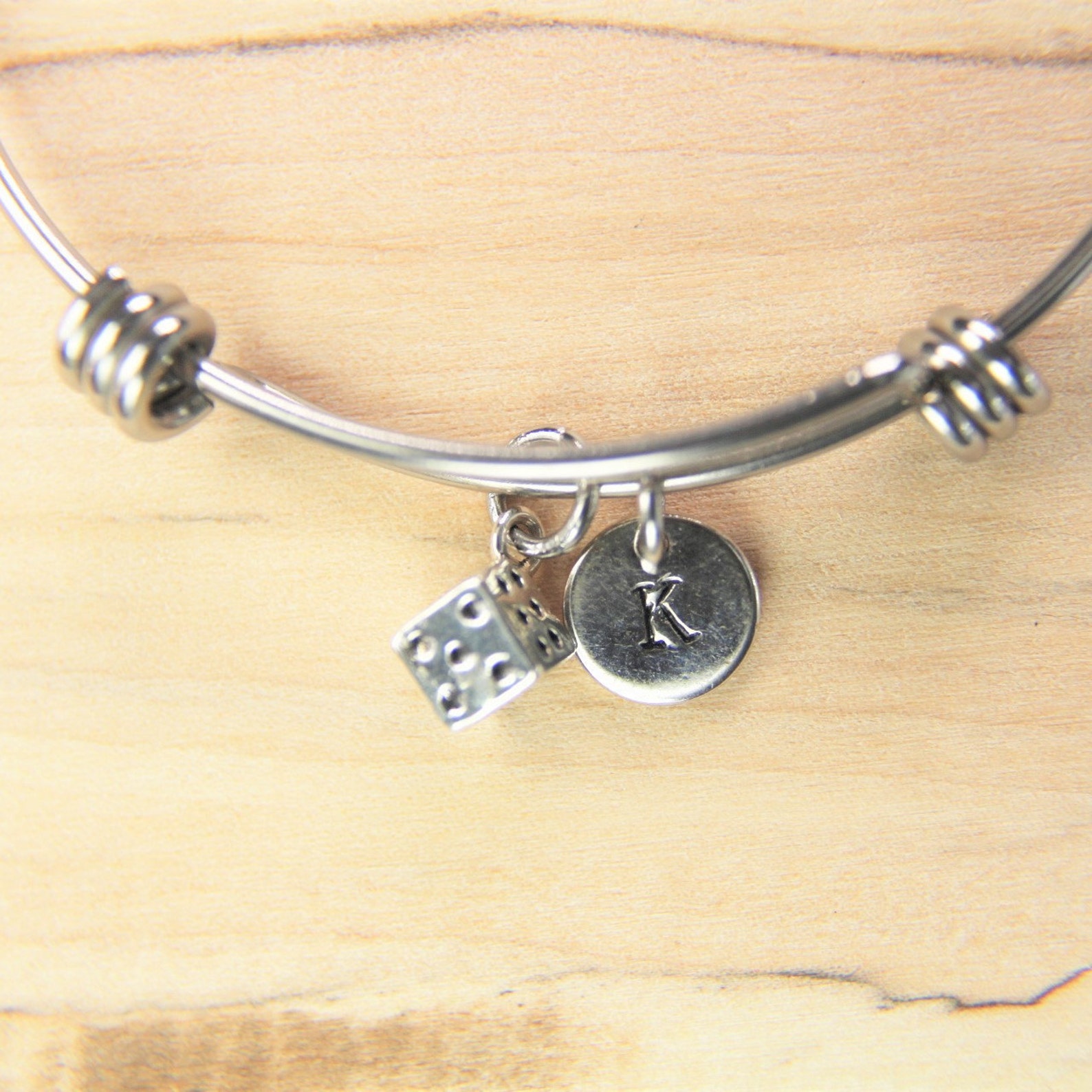 Dice Bracelet Silver Dice Charm Bangle Gambling Pendant Lucky Etsy