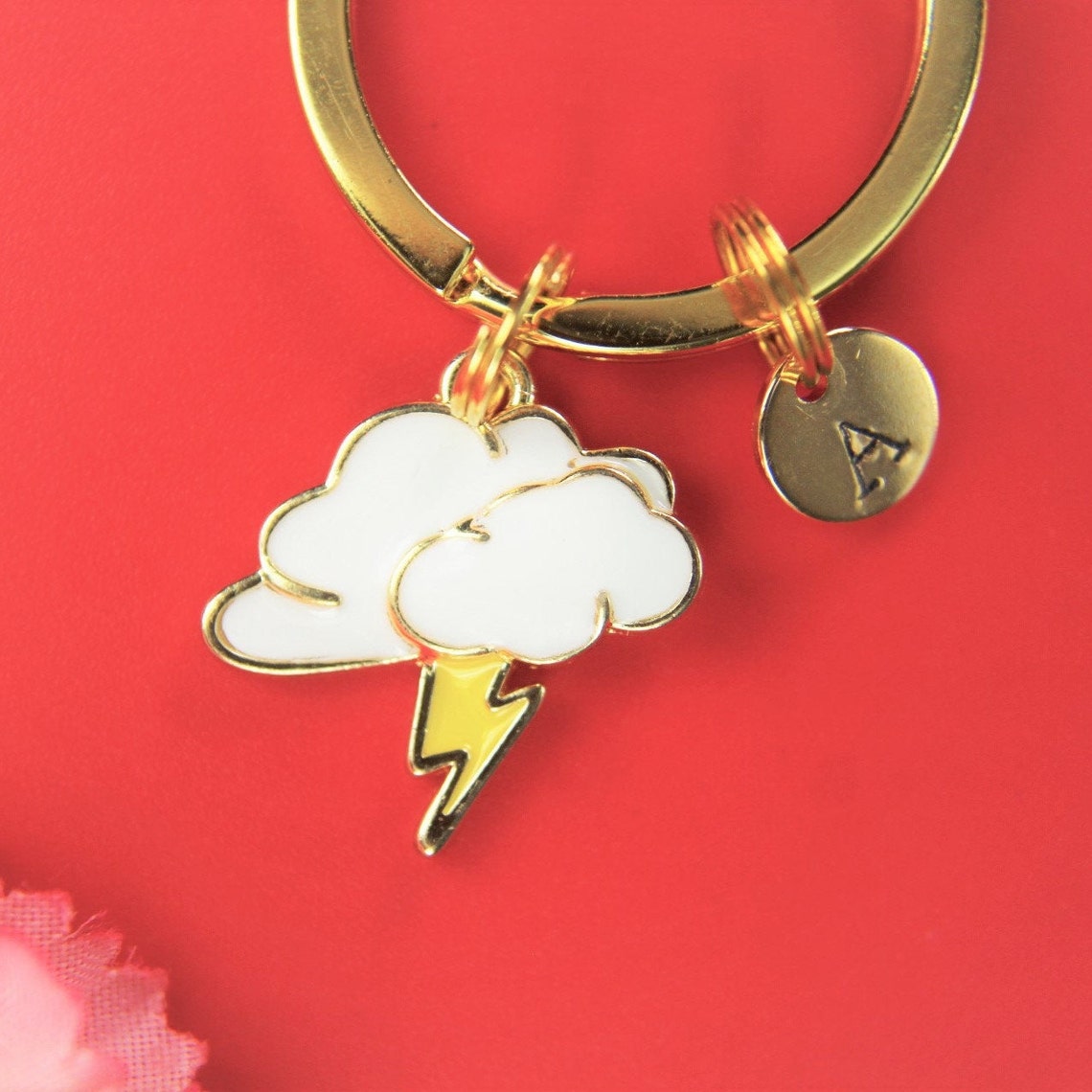 Christmas Gift Cloud With Lightning Golden Keyring Cloud With Etsy