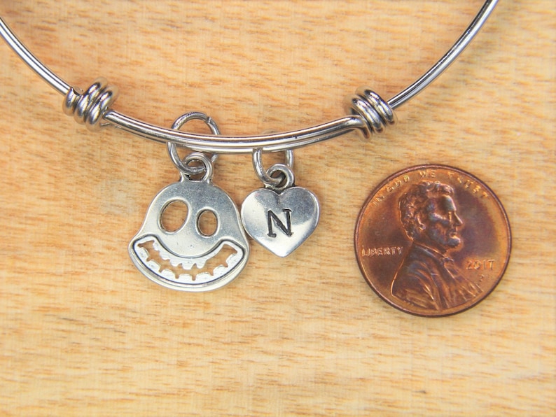 Ghost Bangle Silver Ghost Charm Bangle Halloween Jewelry Christmas Gift Ghost Pendant Personalized Initial Bangle