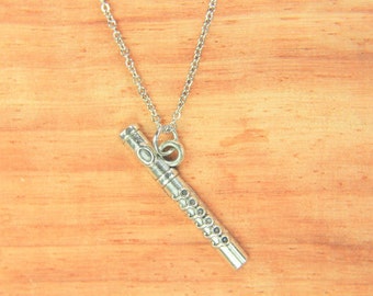 Silver Flute Charm Necklace Band Gift School Marching Gift Flute Gift Flute Pendant Music Instrument Charm Personalized Music Teacher Gift