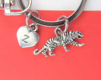 Silver Tiger Charm Keychain Animal Charm Keychain  Tiger Pendant Wild Animal Gift Zoo Charm Personalized Keychain Initial Keychain