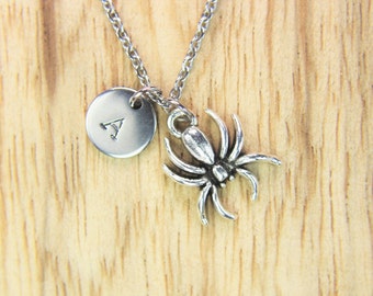 Spider Necklace Silver Spider Charm Necklace Spider Pendant Personalized Necklace  Initial Necklac Spider Necklace Insect Charm
