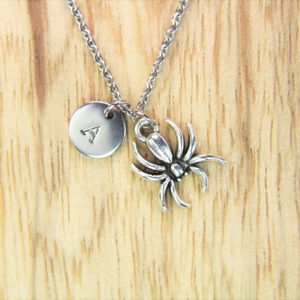 Spider Necklace Silver Spider Charm Necklace Spider Pendant Personalized Necklace  Initial Necklac Spider Necklace Insect Charm