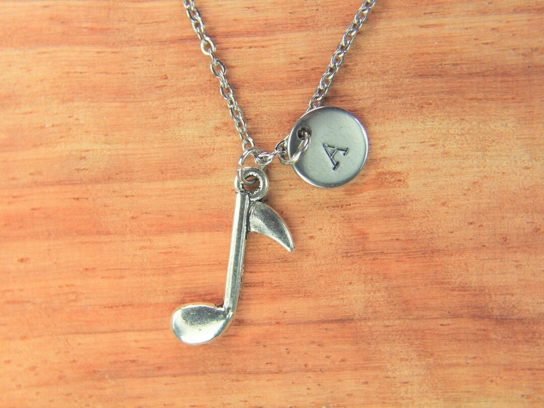 Music Note Necklace Silver Clef Necklace Quarter Note Charm Musical