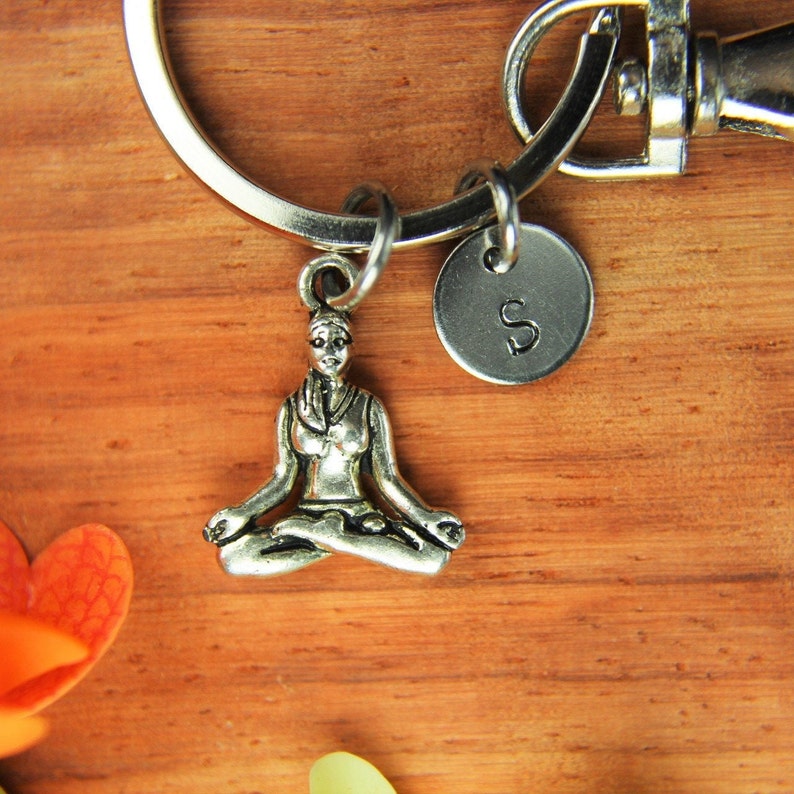 Yoga Keychain Silver Yoga Charm Keychain Yogi Charm Etsy