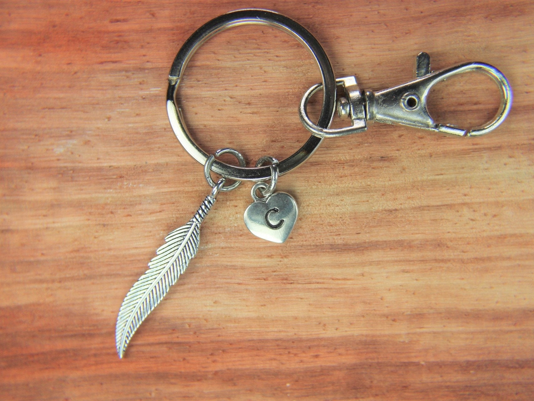 Silver Feather Charm Keychain Christmas Charm Feather Keychain - Etsy