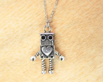 ROBOT HEART NECKLACE silver gold moving gear clockwork industrial pendant NEW Z6