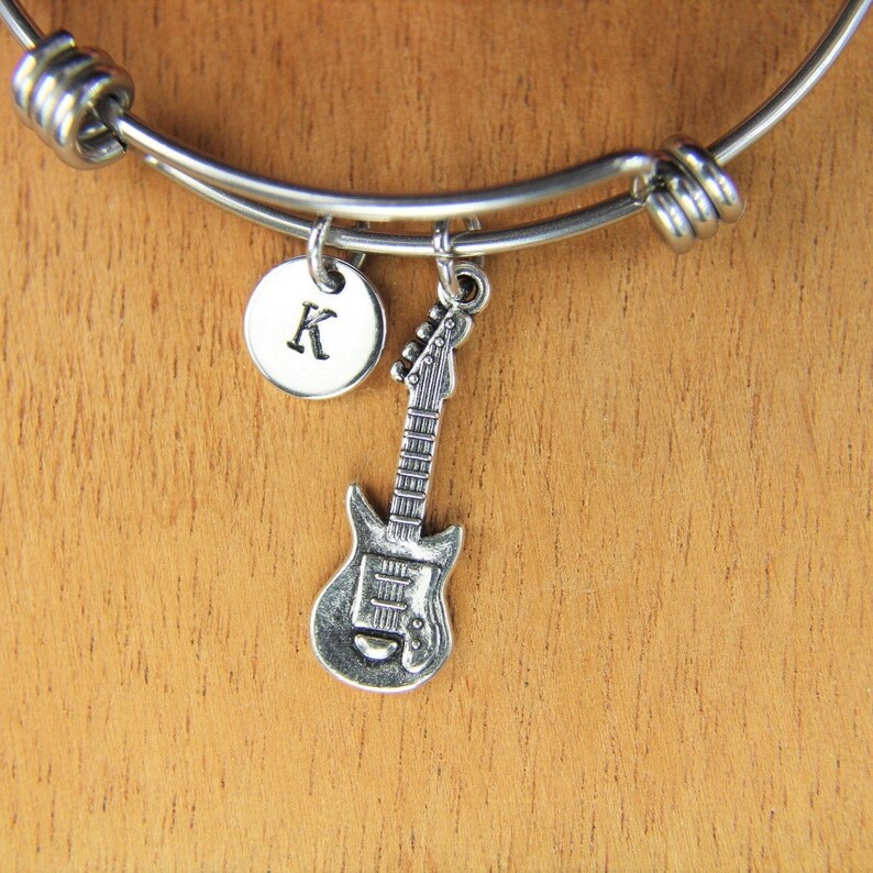 Guitar Charm Bracelet Music Gift Silver Guitar Charm Bangle Etsy