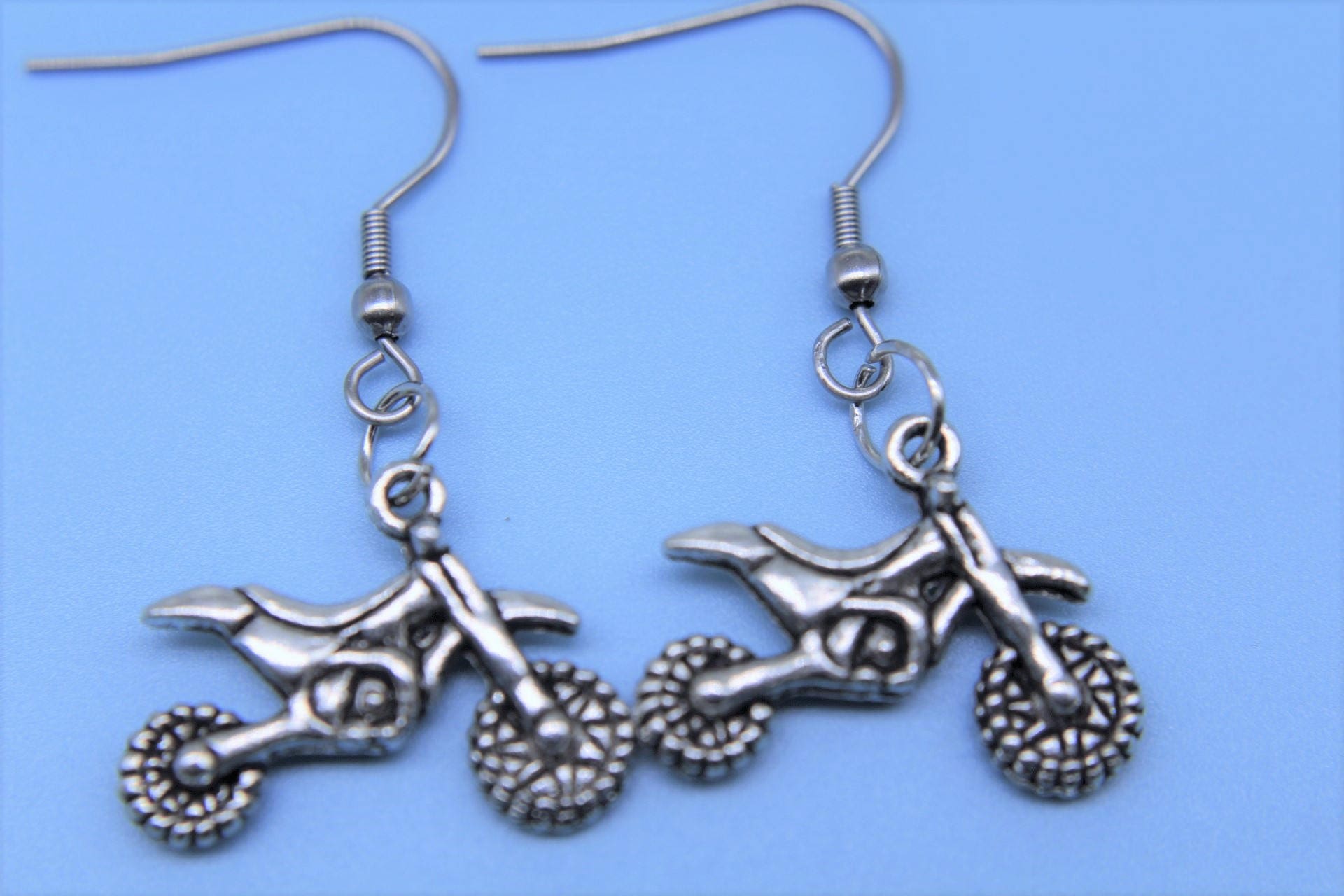 Dirt Bike Earrings Silver Motocross Rider Charm Earrings Etsy