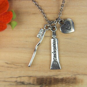 Toothpaste and Toothbrush Necklace Silver Toothpaste and Toothbrush Charm Coworker Gift Christmas Gift Personalized Gift