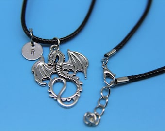 Dragon Charm War Cord with  Dragon Charm Necklace  Birthday Gift Father's Gift Christmas Gift  Dragon Pendant Personalized Initial Necklace