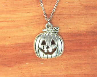 Jack-O- Lantern Charm Pumpkin Necklace Silver Pumpkin Charm Halloween Charm Pumpkin Pendants  Personalized Gift Necklace Gift