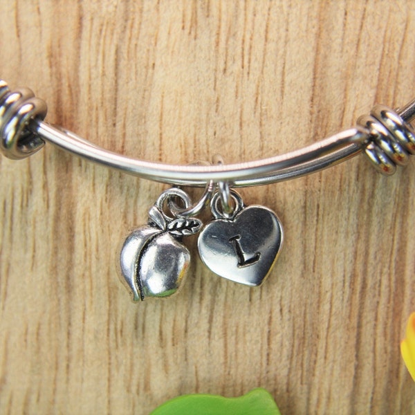 Peach Bracelet Peach Fruit Bangle Silver Peach Fruit Charm Mother's Day Gift Christmas Gift Peach Pendant Personalized Bracelet