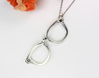 Big Glasses Necklace Silver Big Glasses Eyeglasses Jewelry Christmas Gift Valentine's Day Coworker Gift Father's Day Gift Personalized Gift