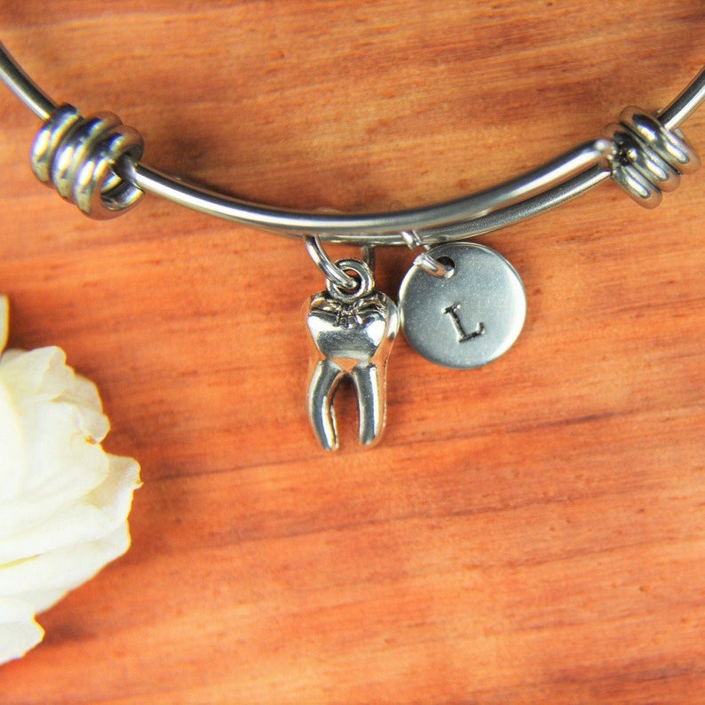 Dentist Bangle Silver Tooth Charm Bracelet Molar Charm Dental Etsy