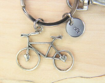 Silver Bicycle Charm Keyring Bicycle Jewelry Bicycle  Team Gift Outdoor Gift Rider Gift Sport Gift Personalized  Initial Chain