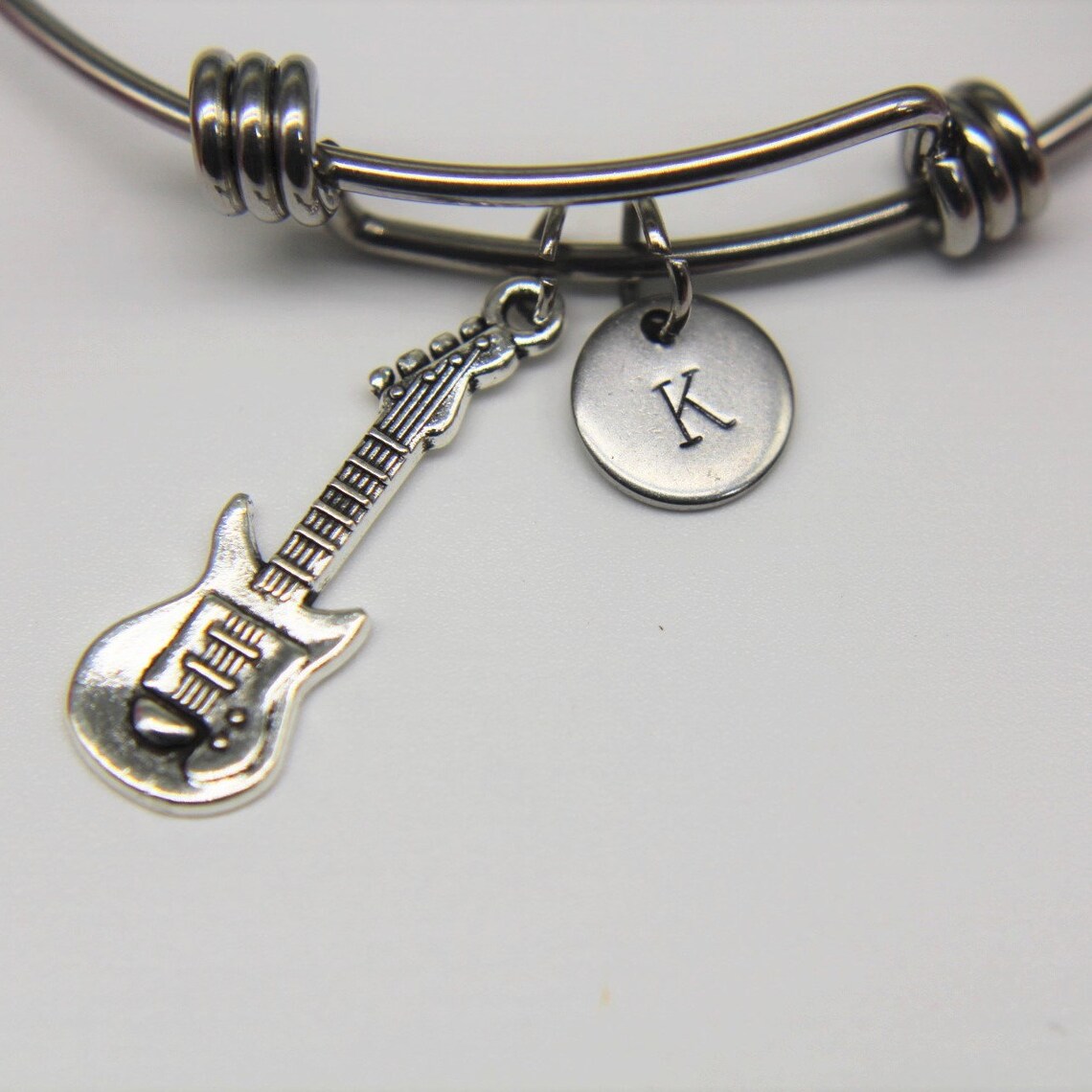 Guitar Charm Bracelet Music Gift Silver Guitar Charm Bangle Etsy