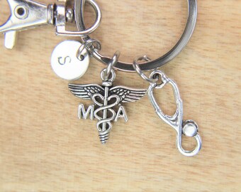 Christmas Gift Medical Assistant Keyrings MA Medical Charm Medical Student Gift Caduceus Gift Stethoscope Gift Mom Gift Personalized Gift
