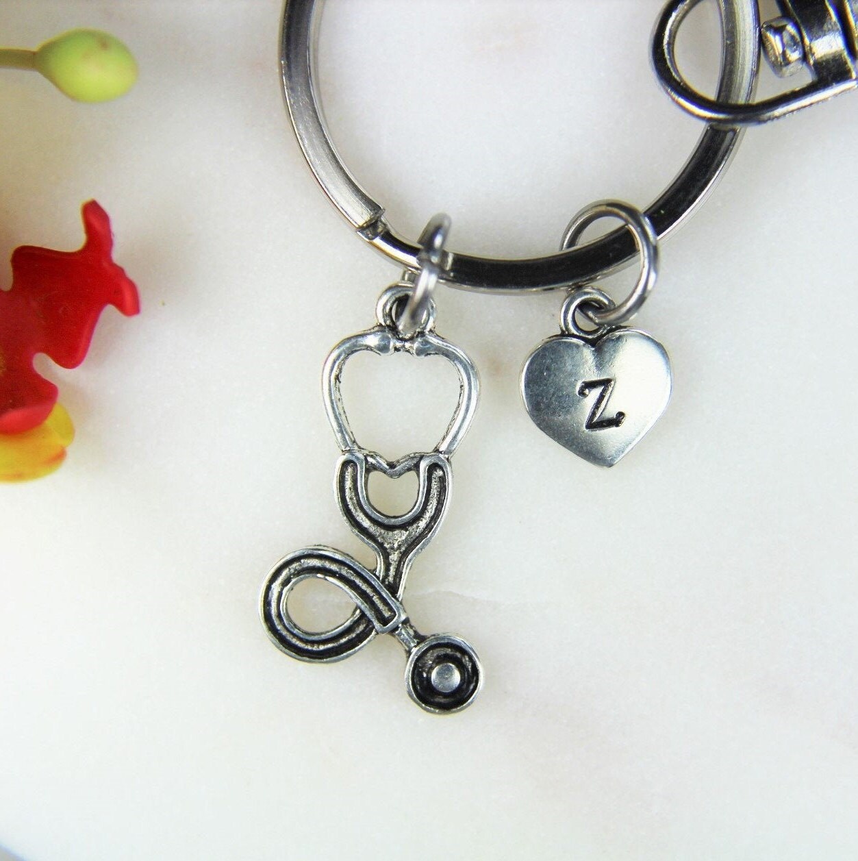Silver Stethoscope Charm Keychain Stethoscope Charm Keyring Etsy